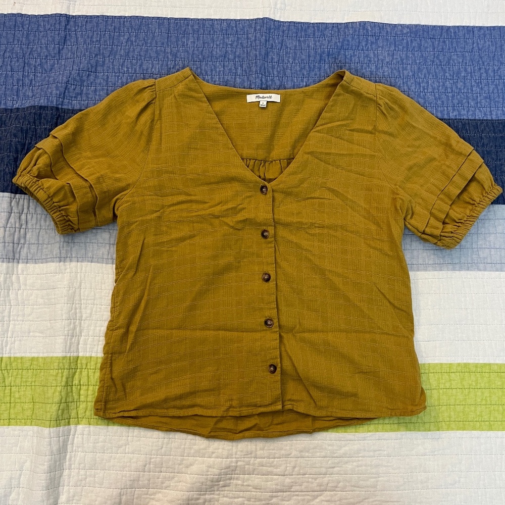 Madewell Pembroke Top in Mahan Plaid. Bronzed Lichen.